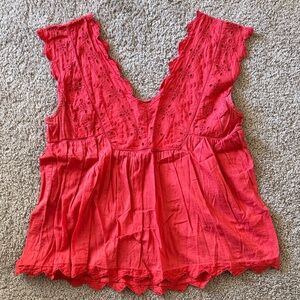 Lucky Brand Red Eyelet Sleeveless Blouse